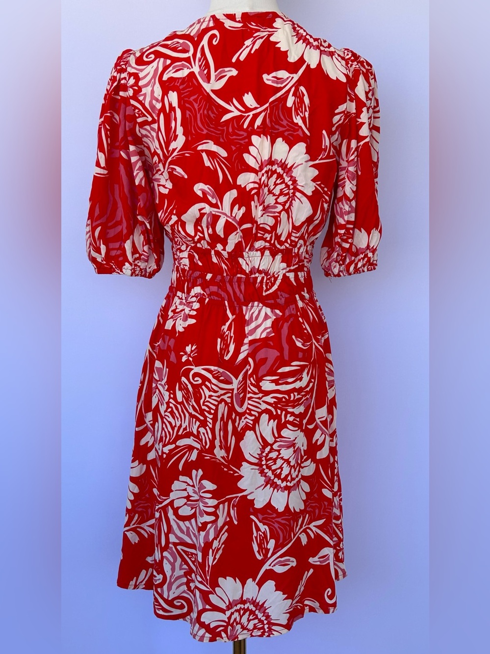 Abel the Label Anthropologie Boho Floral Pouf Sleeve Dress Smocked‎ Waist Small - Picture 5 of 10